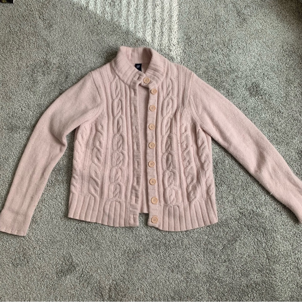 Gap light pink knit button up sweater with sequins vintage size xl